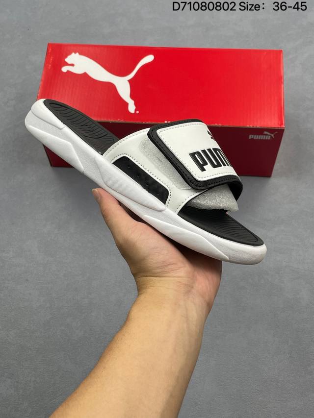 彪马 Puma Royalcat Comfort 皇家猫舒适海绵系列潮流百搭沙滩休闲运动一字魔术贴拖鞋 货号：389154 尺码：36～45 编号：D71080