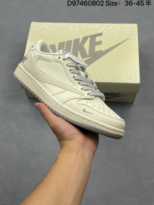 Aj1倒勾Travis Scott X Air Jordan 1 ” Reverse Mocha “ Aj1乔1 Ts 闪电 低帮文化篮球鞋 货号:J 尺码:3