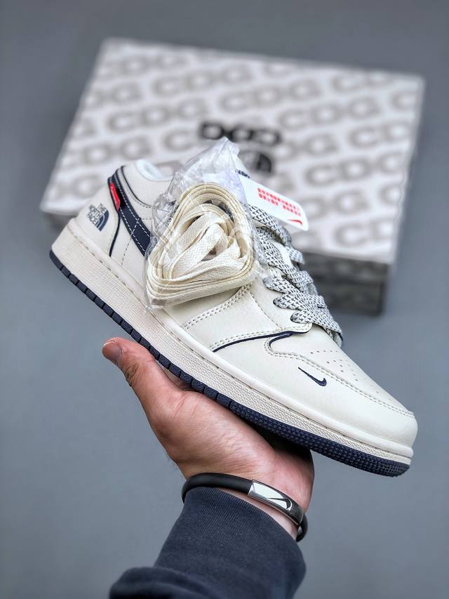 降价 原 Air Jordan 1 Low Aj1 乔1 Supreme北面联名-米蓝红标 高端定制 低帮复古篮球鞋 Xx3318-188 #定制鞋盒 大厂纯原