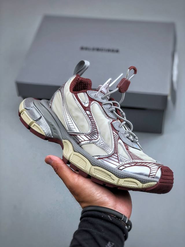 Vg版 Balenciaga 3Xl Sneakers 3+系列巴黎世家低帮复古阔型底姥爹风潮流百搭休闲慢跑鞋“网织浅灰银渐变黄”#男女鞋配件防尘袋及附送鞋带#