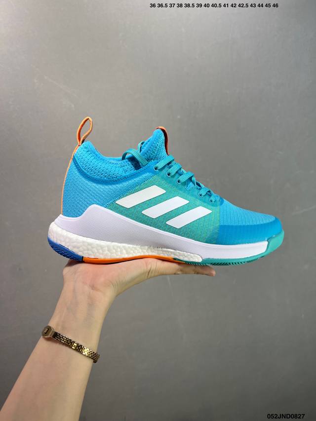 公司级Adidas Crazyflight Mid 减震防滑 中帮 阿迪达斯 训练鞋 推出可提升室内球场表现的跳高鞋 中切设计增加脚踝支撑 采用透气网眼鞋面 弹