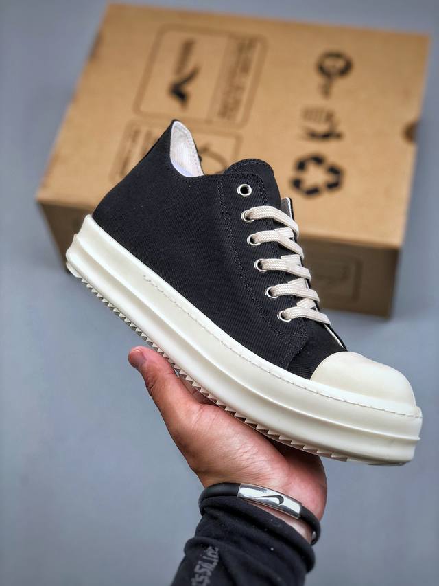 莞产G版，Rick Owens Drkshdw Hollywood 瑞克 欧文斯 款式 帆布款 低帮 黑色 面料 东莞原厂进口全新2025年新材质 高丝光轻绒感