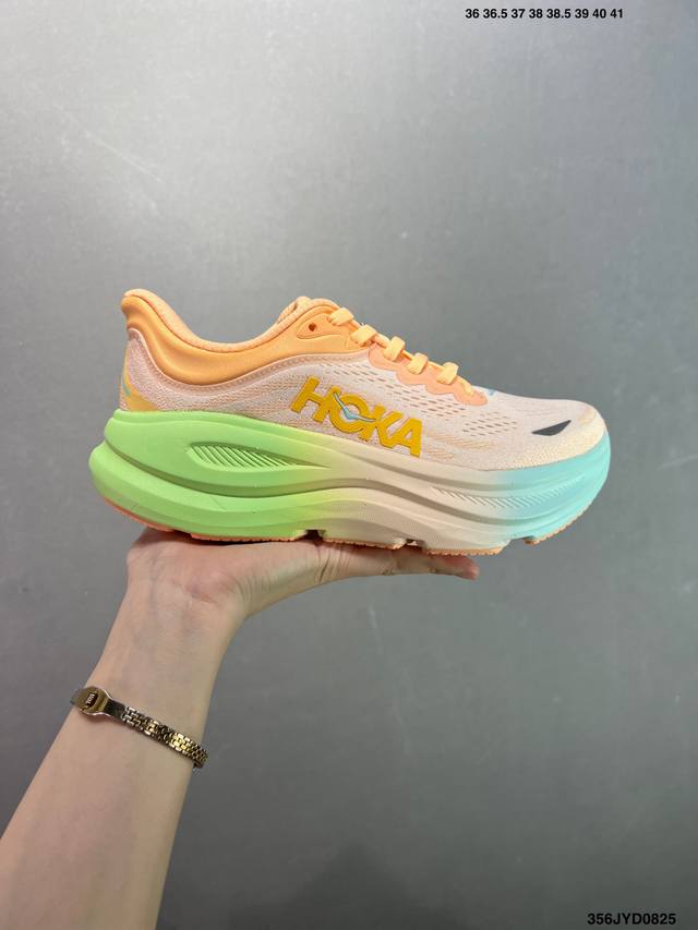 公司级Hoka One One Bondi 9 复古舒适防滑耐磨 低帮 山地户外跑步鞋 货号:1162011 尺码:36 36.5 37.5 38 38.5 3