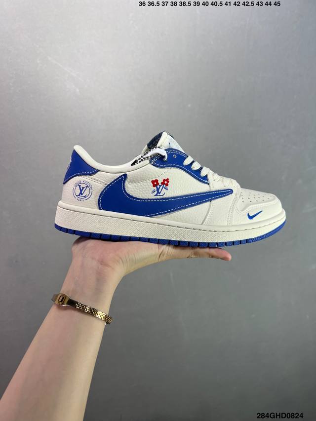 公司级Nike Air Jordan 1 X Travis Scott Aj1倒勾 乔一倒钩 ‘Diy’定制 耐克 低帮文化篮球鞋 完美品质出货 细节如图所示