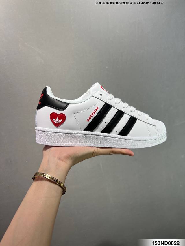 Adidas 三叶草 Superstar经典运动鞋 白黑红标 情侣码35–44 货号：Fz 7 Id：153Nd0822