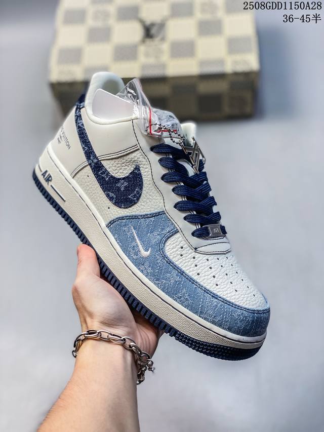 海外限量发售！公司级Nike Air Force 1 '07 Low Lv联名--拼接牛仔 空军一号低帮 运动鞋 休闲鞋 折边针车 高级反光效果 工艺难度大 原