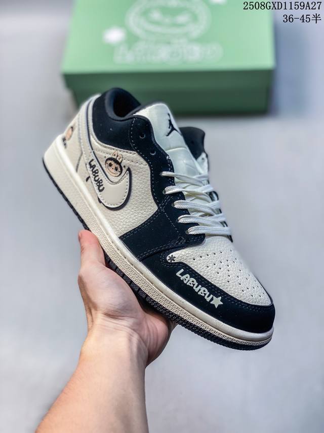 海外爆款限量发售！Nike Jordan Air Jordan 1“米黑拉布布” 高端定制 低帮 复古 减震 防滑 耐磨 篮球鞋 定制鞋盒 大厂纯原品质出货 超
