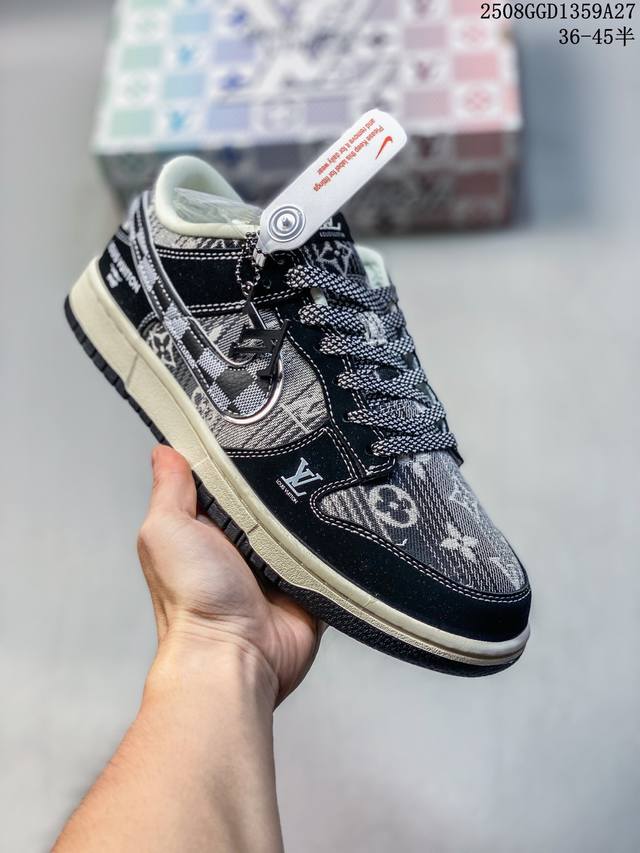 海外爆款限量发售！高端定制Nike Sb Dunk Low “路易威登Lv联名---黑灰帆布印花” 高端定制 低帮休闲板鞋 定制鞋盒 大厂纯原品质出货 超高清洁