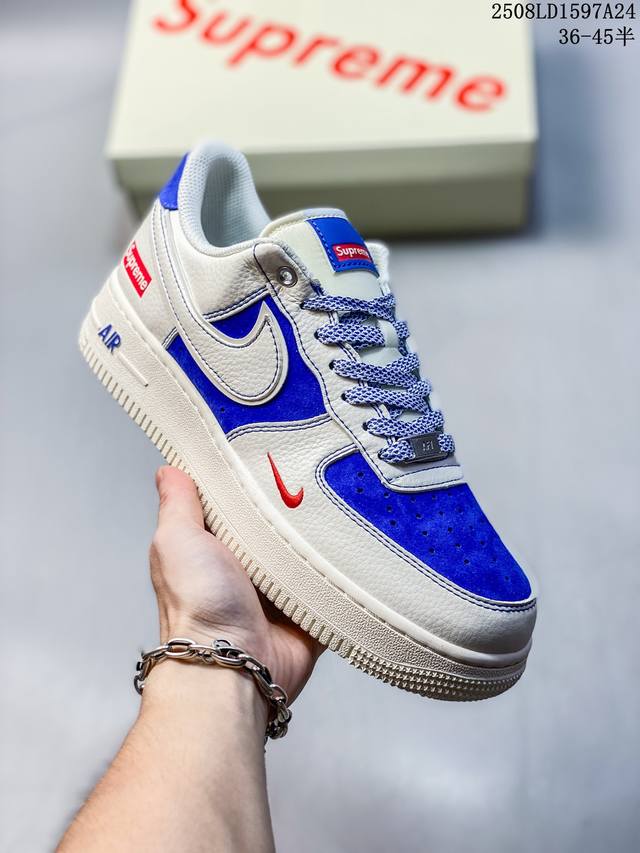 福利推荐特价 海外限量发售！公司级Nike Air Force 1 '07 Low “Supreme联名 米白群青”空军一号 低帮 运动鞋 休闲鞋 折边针车 工