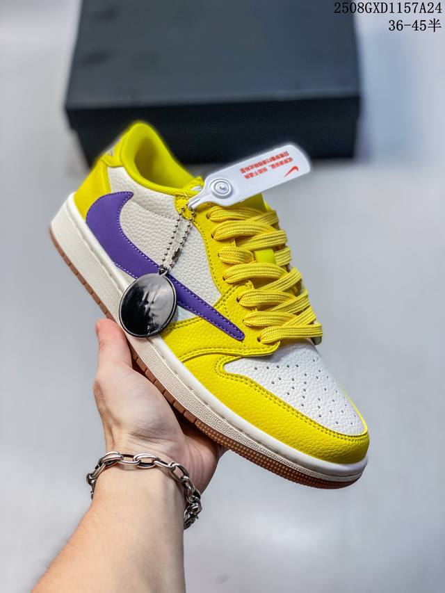 高端定制 Travis Scott X Jordan 1 Low 联名 倒勾低帮休闲版本 原厂全头层皮 大厂纯原品质出货 纯正版型 定制鞋盒 皮料切割干净无任何