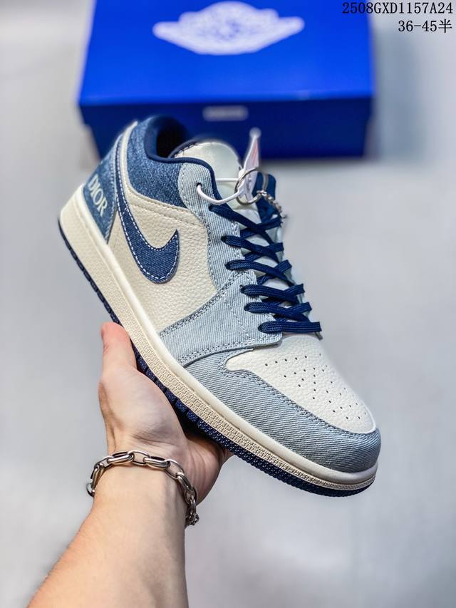 海外爆款限量发售！Nike Jordan Air Jordan 1“迪奥联名 复古牛仔” 高端定制 低帮 复古 减震 防滑 耐磨 篮球鞋 定制鞋盒 大厂纯原品质