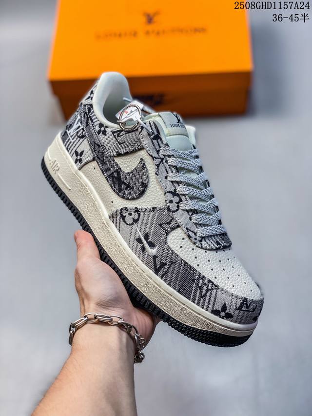 海外限量发售！公司级Nike Air Force 1 '07 Low “Lv联名 灰花布”空军一号 低帮 运动鞋 休闲鞋 折边针车 工艺难度大 原楦头原纸板 原