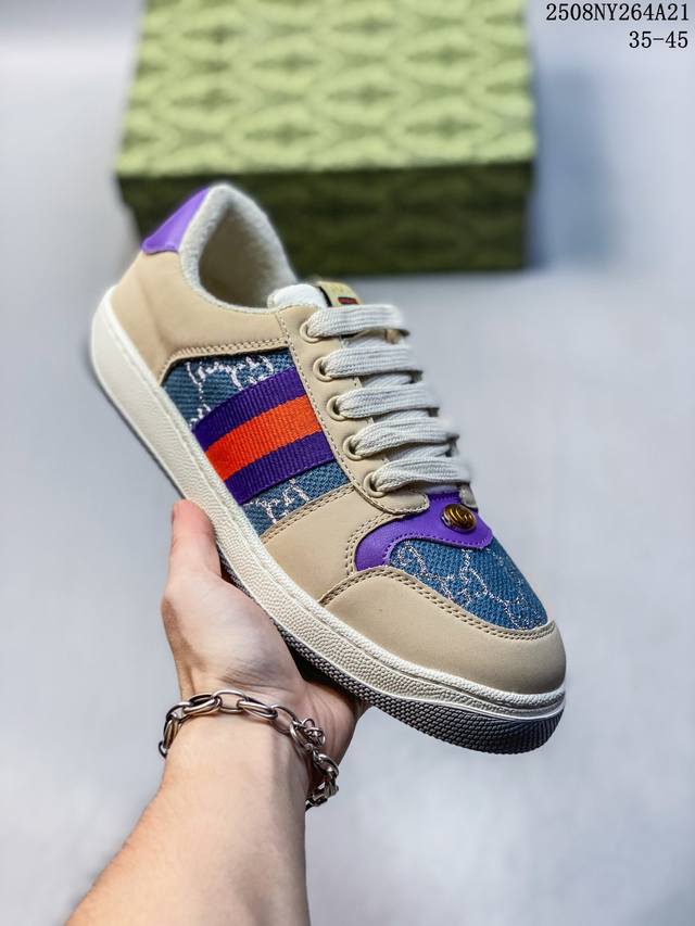 Gucci古驰 Screener 脏脏鞋 低帮系带 时尚板鞋 男女款 尺码：如图 编码：08Ny264A21