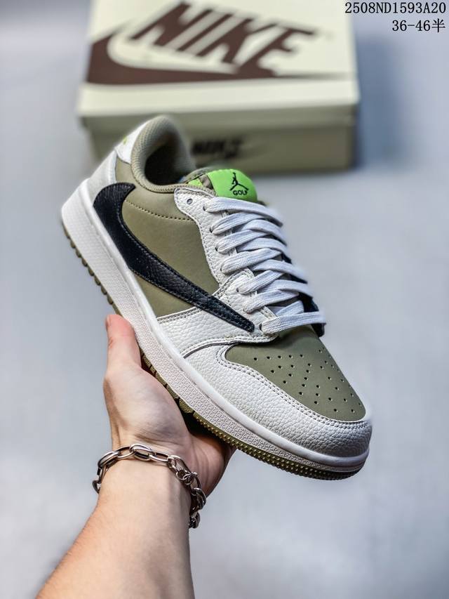 公司级Aj1倒勾Travis Scott X Air Jordan 1 ” Reverse Mocha “ Aj1乔1 Ts 闪电 联名倒钩 低帮文化篮球鞋 完