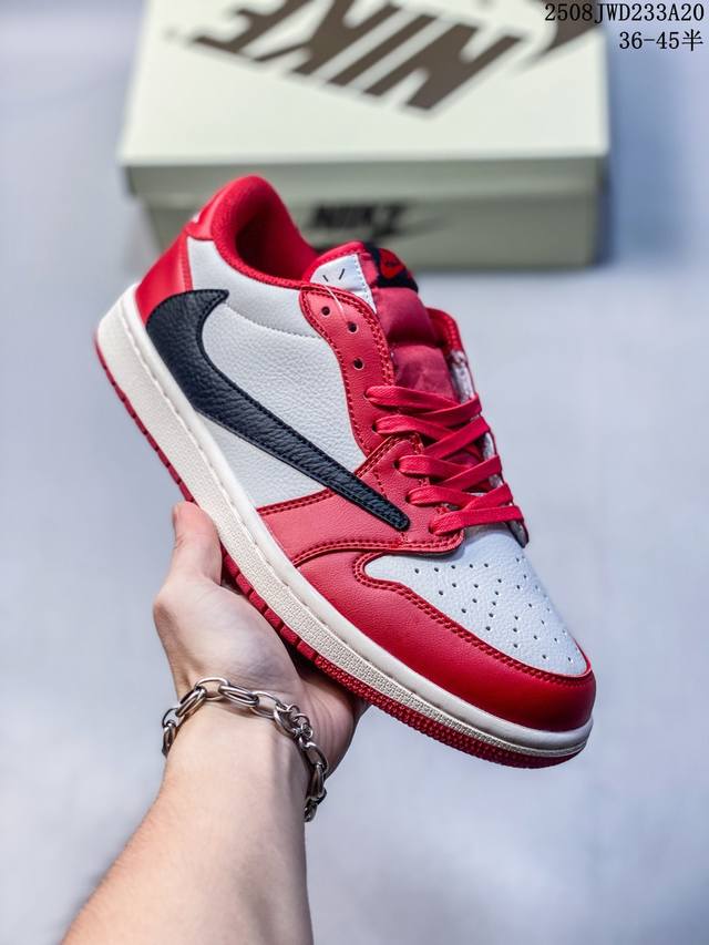 公司级Nike Air Jordan 1 X Travis Scott Aj1倒勾 乔一倒钩 耐克 低帮文化篮球鞋 完美品质出货 细节如图所示 鞋面切割工整 冲