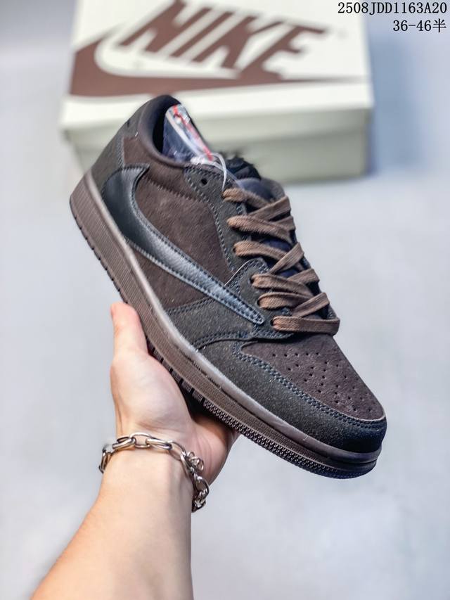 公司级Aj1倒勾Travis Scott X Air Jordan 1 ” Reverse Mocha “ Aj1乔1 Ts 闪电 联名倒钩 低帮文化篮球鞋 完