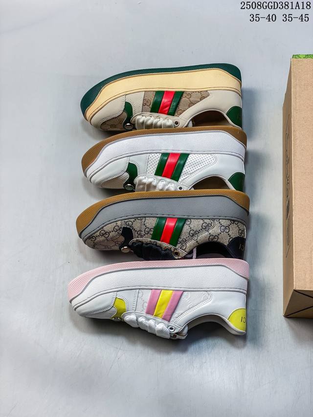 Gucci Ss新款 G家Screener系列厚底小脏鞋 古驰Screener系列运动鞋以70年代经典运动鞋为灵感原型，取名自体育运动中的防守动作，侧面饰有条纹