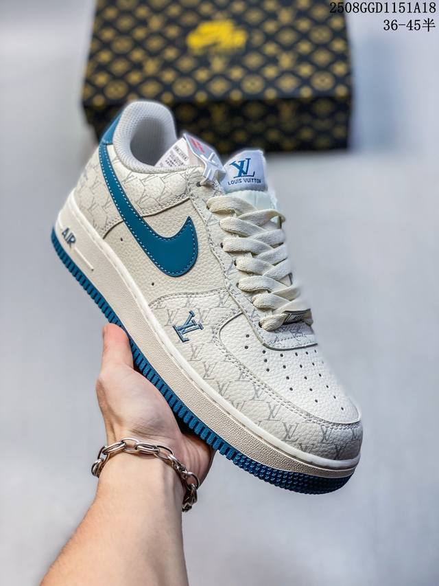 海外限量发售！公司级Nike Air Force 1 '07 Low “Lv联名 海湾蓝印花”空军一号 低帮 运动鞋 休闲鞋 折边针车 工艺难度大 原楦头原纸板