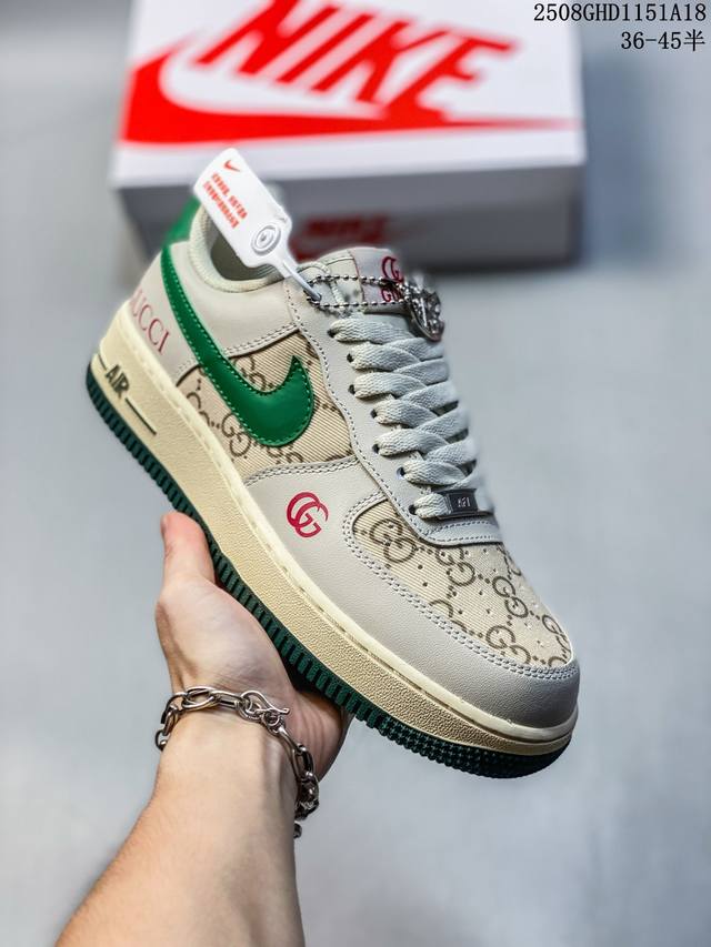 海外限量发售！公司级Nike Air Force 1 '07 Low “古驰联名 灰绿勾”空军一号 低帮 运动鞋 休闲鞋 折边针车 工艺难度大 原楦头原纸板 原