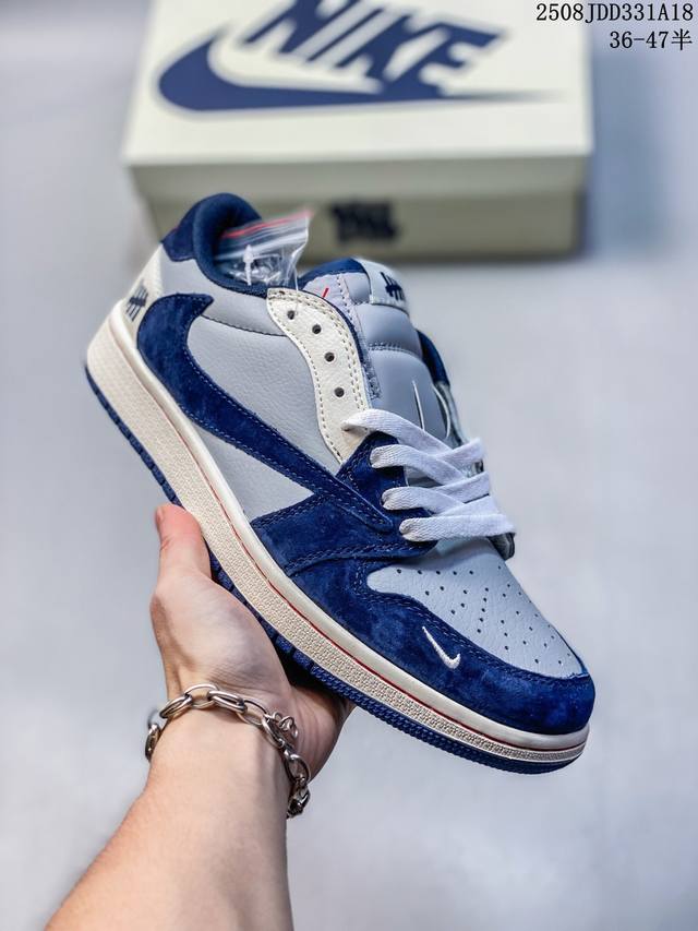 头层带半码 Louis Vuitton X Travis Scott X Air Jordan 1 Low 路易威登 低帮 Lv灰白黑倒勾联名 Aj1 乔丹1代