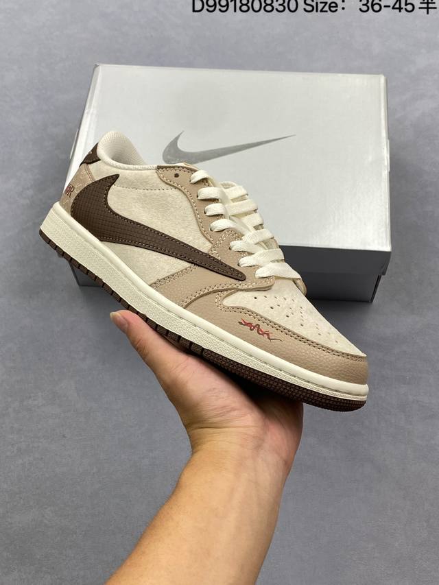 真标Nike Air Jordan 1 X Travis Scott Aj1倒勾 乔一倒钩 耐克 低帮文化篮球鞋 货号:Dm7866-104 尺码:36 36.