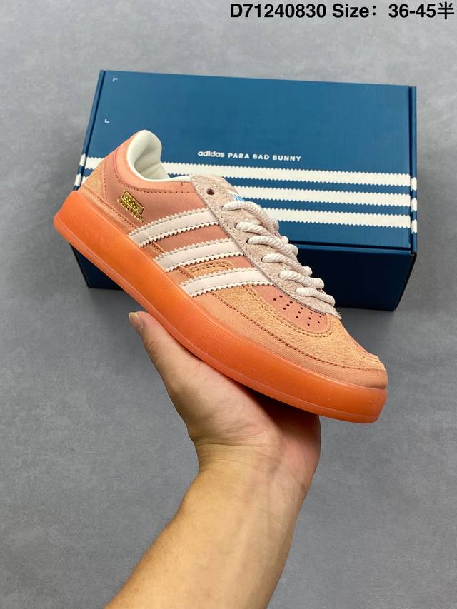 公司级Bad Bunny X Adidas Originals Gazelle Indoor 三叶草休闲防滑耐磨低帮板鞋 鞋头出色设计 塑就出众贴合感 稳固的后