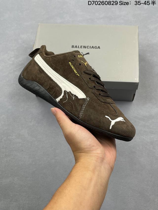 公司级Puma 彪马 X Balenciaga巴黎世家 Speedcat 系列 薄底鞋 牛皮绒面革 圆头做旧磨损 低帮 生活休闲鞋 极速赛车系列 复古运动休闲跑