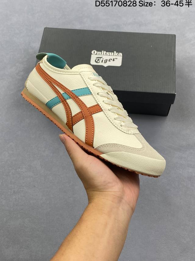 Onitsuka Tiger Mexico66 阿斯克斯 鬼冢虎 低帮 男女同款 减震支撑低邦运动休闲鞋男女同款 这款鞋由皮革制成，具有鞋跟交叉加固设计，可提供
