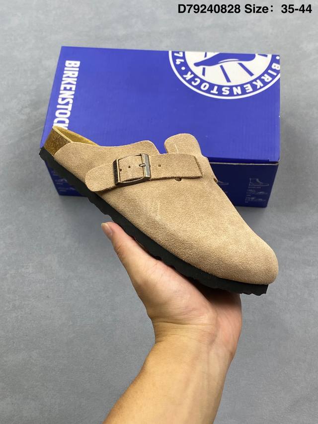 Birkenstock博肯半包拖鞋 超好穿 舒适度 软木脚床，人体工程学设计，对你的脚底部全完支撑。作为日常鞋履穿着非常合适，主要它还不挑人，老少皆宜。赤脚穿最