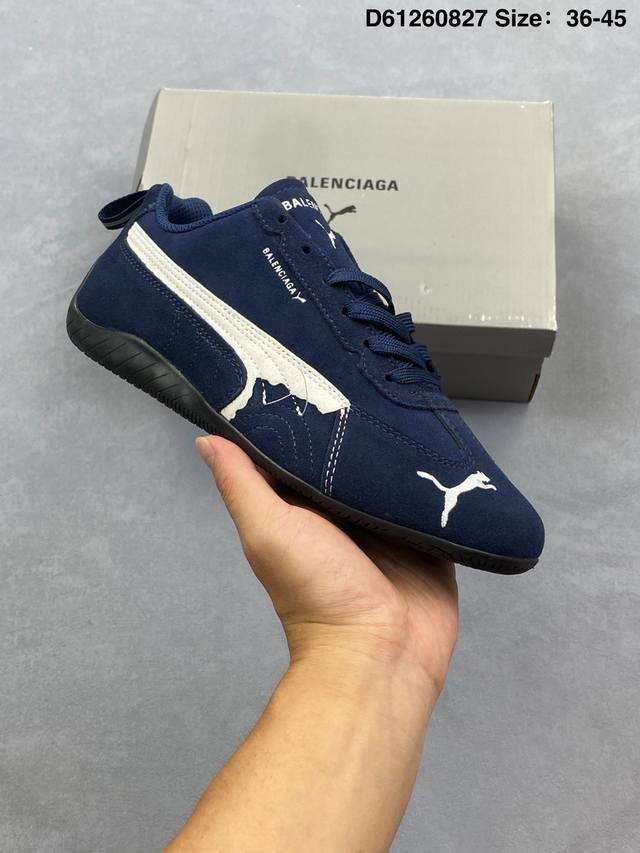 公司级Puma 彪马 X Balenciaga巴黎世家 Speedcat 系列 薄底鞋 牛皮绒面革 圆头做旧磨损 低帮 生活休闲鞋 极速赛车系列 复古运动休闲跑