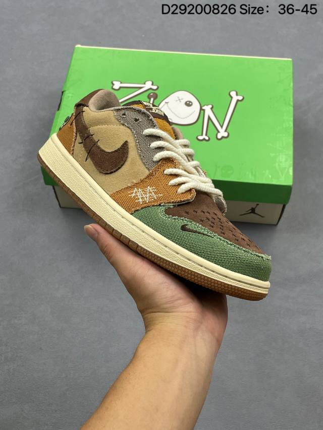 真标Aj1倒勾Travis Scott X Air Jordan 1 ” Reverse Mocha “ Aj1乔1 联名倒钩 低帮文化篮球鞋 货号:Dz729