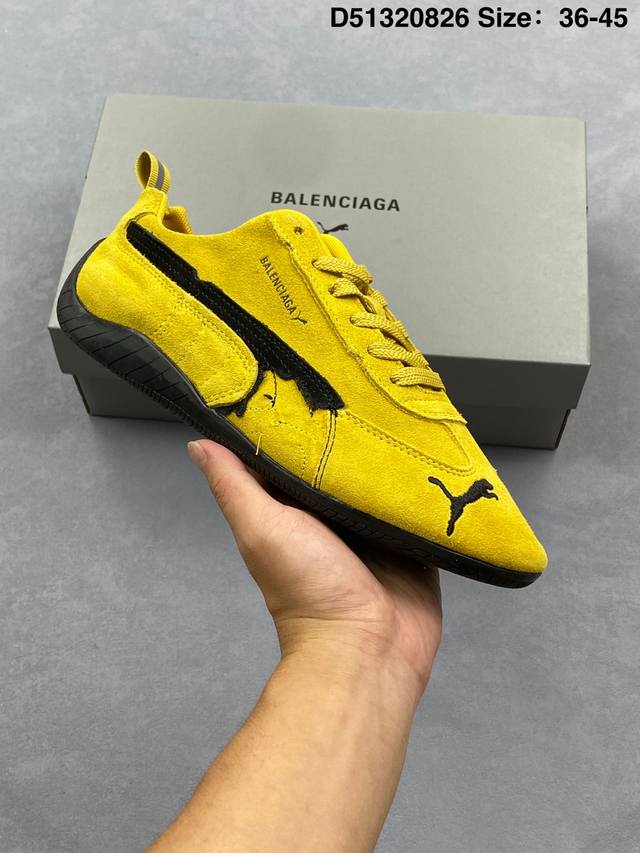 巴黎世家联名款The Open Product X Puma Speedcat 极速赛车系列彪马低帮生活休闲鞋 原装档案原数据纸版楦型 采用原厂固色翻毛皮鞋面材