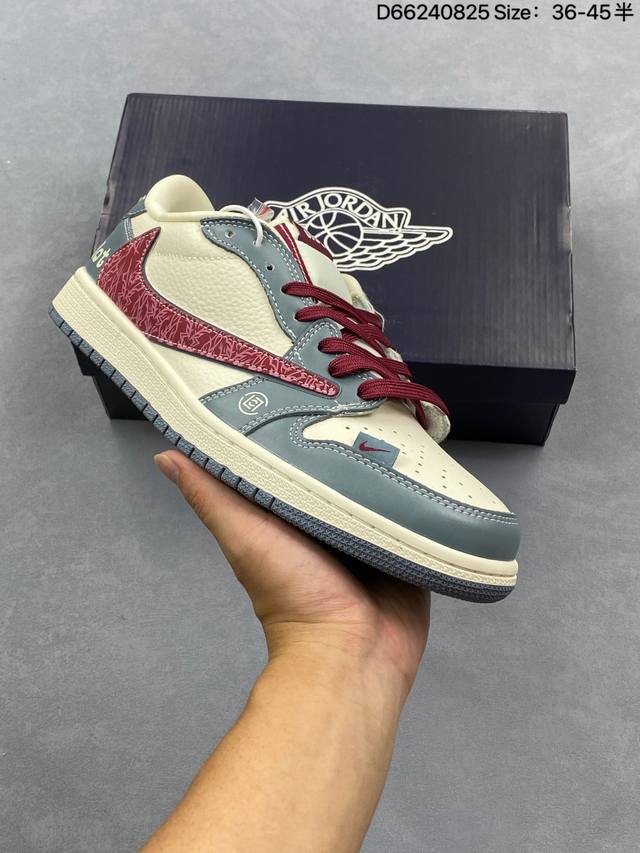 Aj1倒勾Travis Scott X Air Jordan 1 ” Reverse Mocha “ Aj1乔1 Ts 闪电 联名倒钩 低帮文化篮球鞋 完美品质