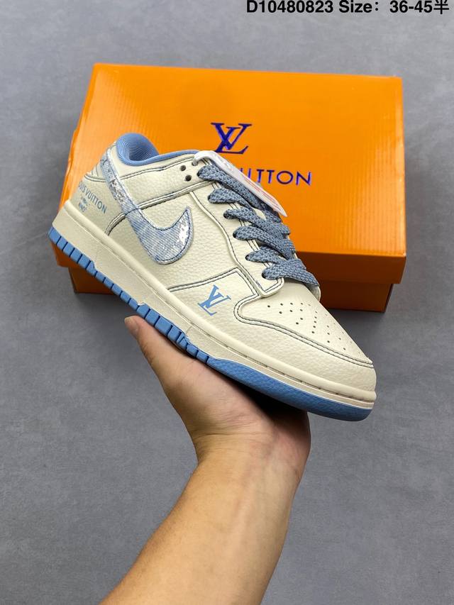 公司级 耐克 Nike Dunk Low Retro 运动鞋复古滑板鞋 路易威登联名。作为 80 年代经典篮球鞋款，起初专为硬木球场打造，后来成为席卷街头的时尚