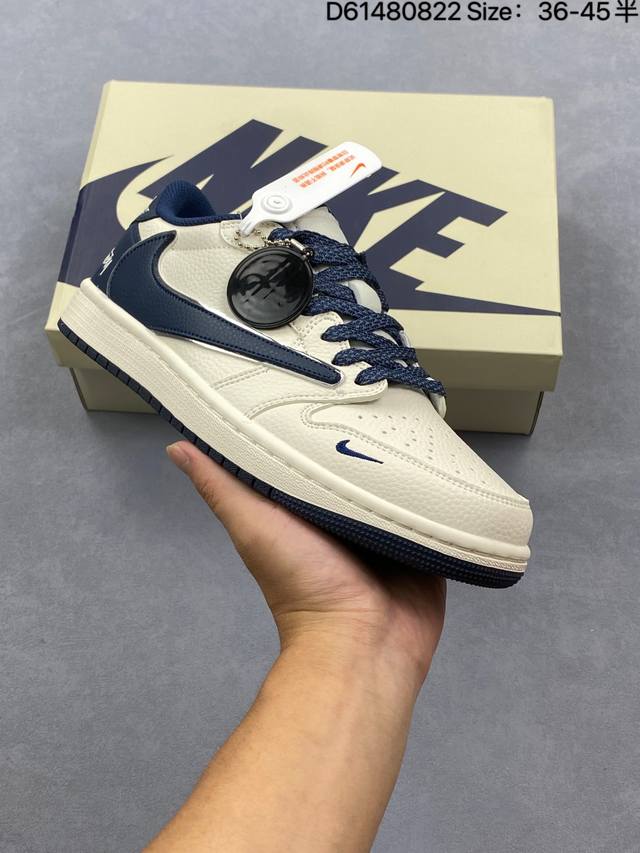 公司级Nike Air Jordan 1 X Travis Scott Aj1倒勾 乔一倒钩 ‘Diy’定制 耐克 低帮文化篮球鞋 完美品质出货 细节如图所示