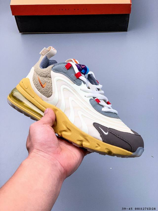 Travis Scott X Nike React Air Max React Cactus Jack 米灰 高桥盾系列 联名机能半气垫跑步鞋 。具备时尚风格和