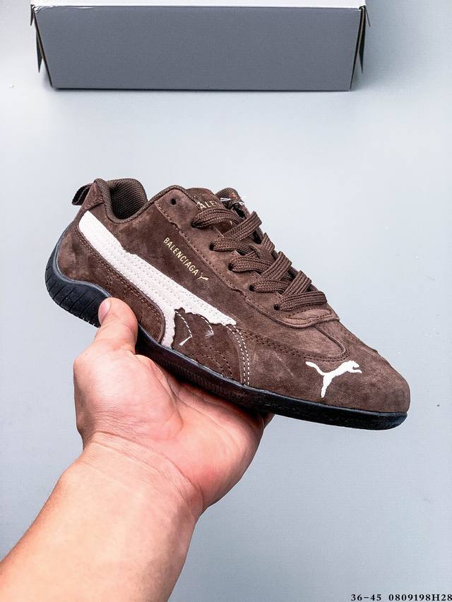 公司级！Puma 彪马 X Balenciaga巴黎世家 Speedcat 系列 薄底鞋 牛皮绒面革 圆头做旧磨损 低帮 生活休闲鞋 极速赛车系列 复古运动休闲
