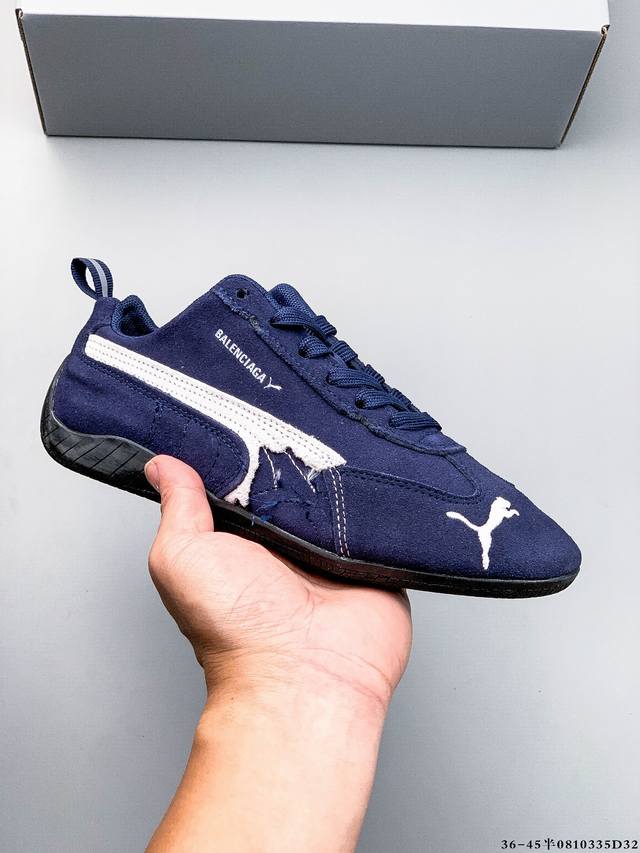 公司级！Puma 彪马 X Balenciaga巴黎世家 Speedcat 系列 薄底鞋 牛皮绒面革 圆头做旧磨损 低帮 生活休闲鞋 极速赛车系列 复古运动休闲