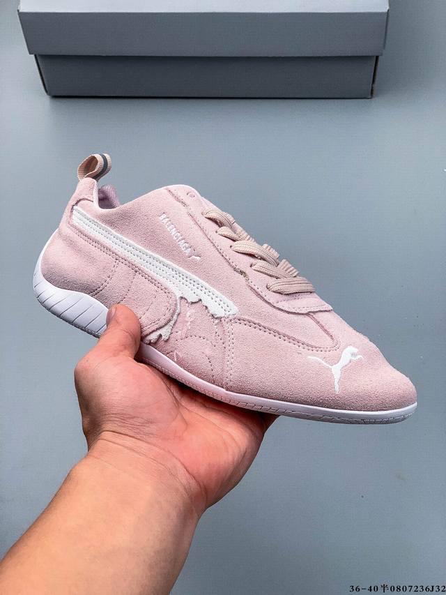 公司级！Puma 彪马 X Balenciaga巴黎世家 Speedcat 系列 薄底鞋 牛皮绒面革 圆头做旧磨损 低帮 生活休闲鞋 极速赛车系列 复古运动休闲
