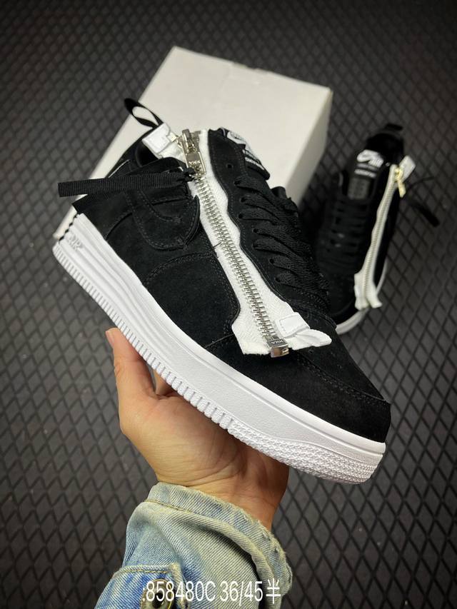 C Nike Lunar Force 1 Low Acronym Black White 黑色勒布朗詹姆斯同款 联名款拉链 原楦头原纸板 打造纯正低帮空军版型专