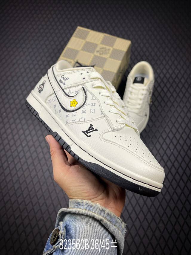 B Nike Sb Dunk Low“Lv 拉布布 三方联名 白碳黑” 高端定制 低帮休闲板鞋 定制鞋盒 大厂纯原品质出货 夜光效果 超高清洁度 皮料切割干净无