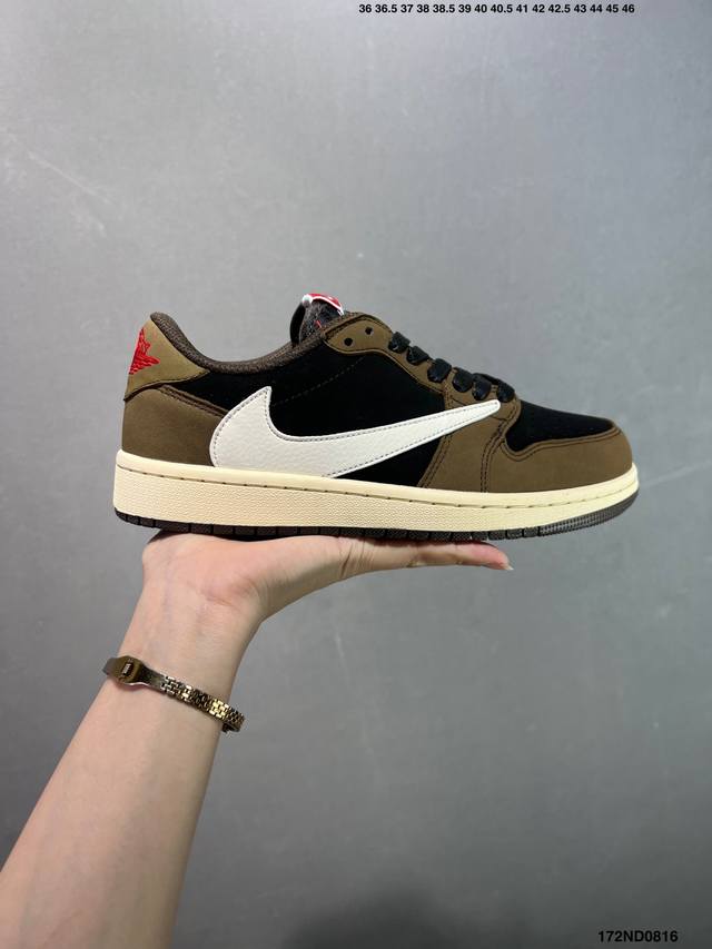 特价Aj1倒勾Travis Scott X Air Jordan 1 ” Reverse Mocha “ Aj1乔1 Ts 闪电 联名倒钩 低帮文化篮球鞋 完美