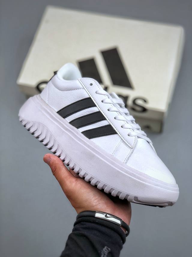 Adidas Grand Court Platform 舒适 耐磨 低帮 网球鞋 Grand Court Platform 网球厚底运动小白鞋含加厚中底的网球风