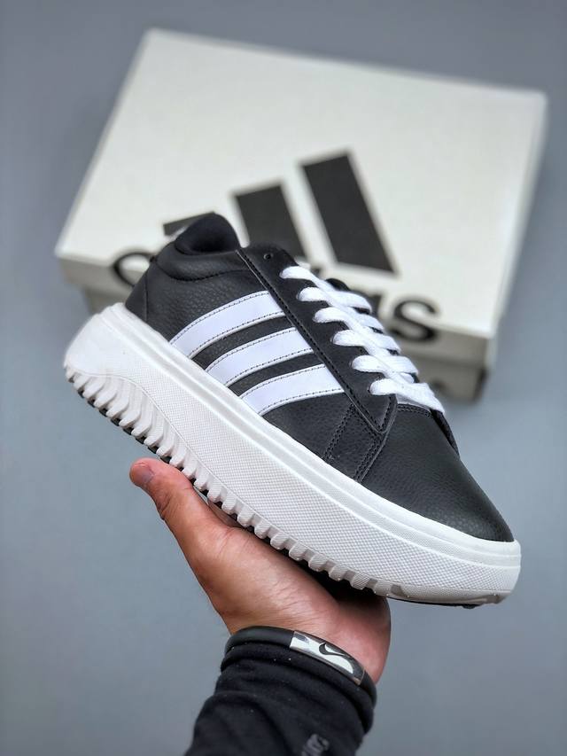 Adidas Grand Court Platform 舒适 耐磨 低帮 网球鞋 Grand Court Platform 网球厚底运动小白鞋含加厚中底的网球风