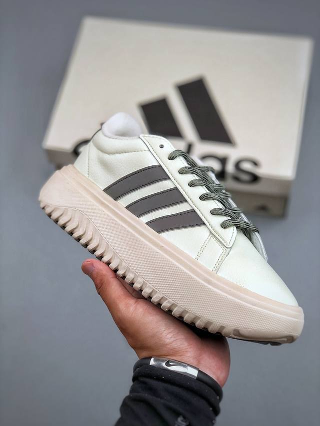 Adidas Grand Court Platform 舒适 耐磨 低帮 网球鞋 Grand Court Platform 网球厚底运动小白鞋含加厚中底的网球风