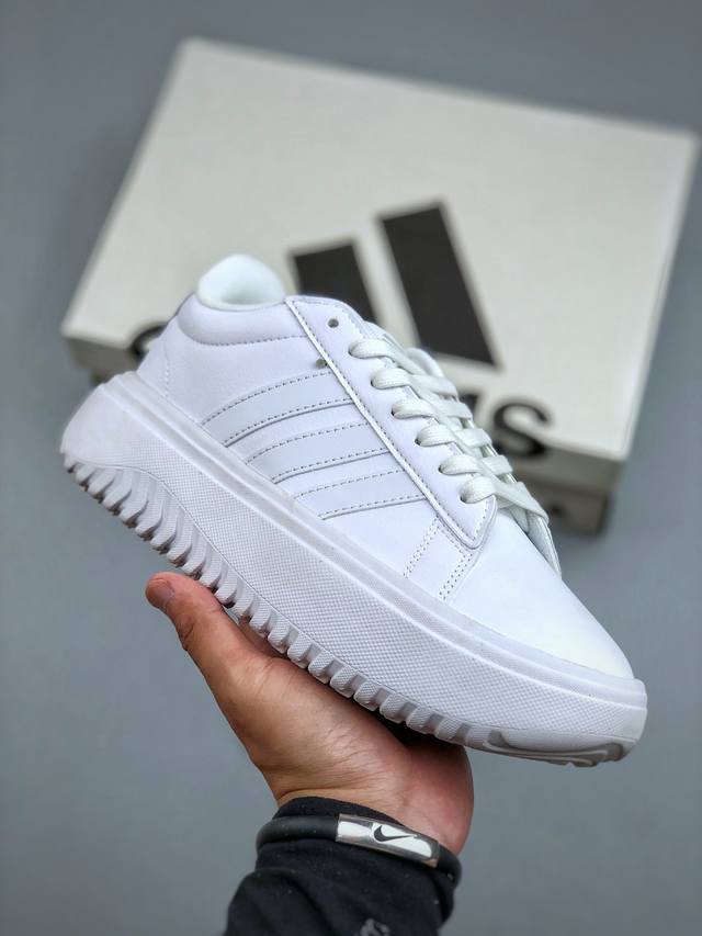 Adidas Grand Court Platform 舒适 耐磨 低帮 网球鞋 Grand Court Platform 网球厚底运动小白鞋含加厚中底的网球风