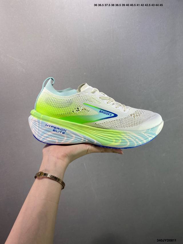 公司级Brooks布鲁克斯 Hyperion Elite 4 Pb 舒适百搭防滑耐磨 低帮 越野竞速跑步鞋 采用改进工程空气网眼组合热熔工艺 鞋面材质搭载Dna