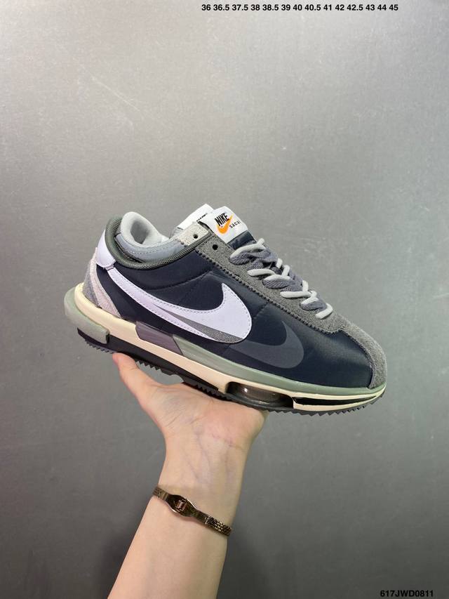 公司级经典阿甘跑鞋诞生 50 周年纪念款，日式解构美学联名Sacai X Air Zoom Cortez Sp10”Grey White“B.4.0系列改良阿甘