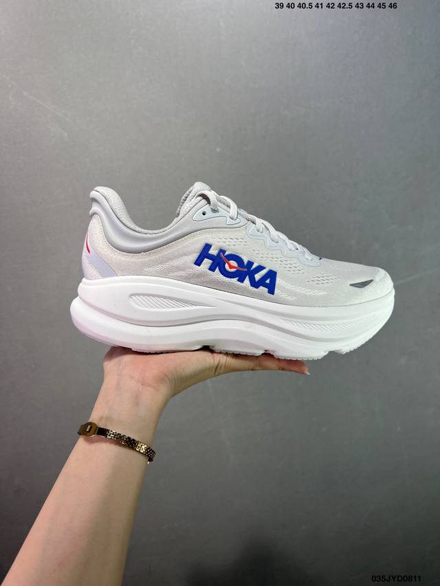 公司级Hoka One One Bondi 9 复古舒适防滑耐磨 低帮 山地户外跑步鞋 货号:1162011 尺码:36 36.5 37.5 38 38.5 3