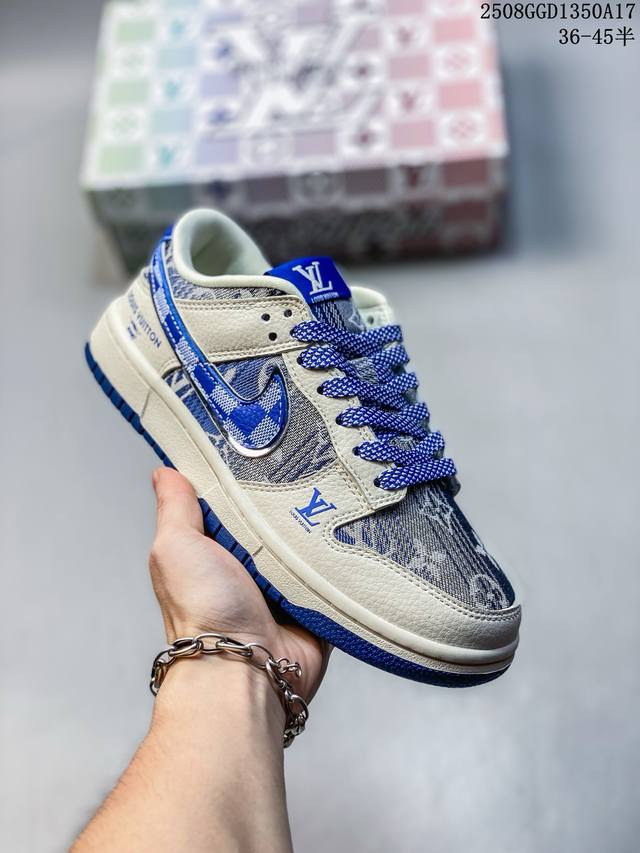 海外爆款限量发售！高端定制Nike Sb Dunk Low “路易威登Lv联名---米白蓝帆布印花” 高端定制 低帮休闲板鞋 定制鞋盒 大厂纯原品质出货 超高清